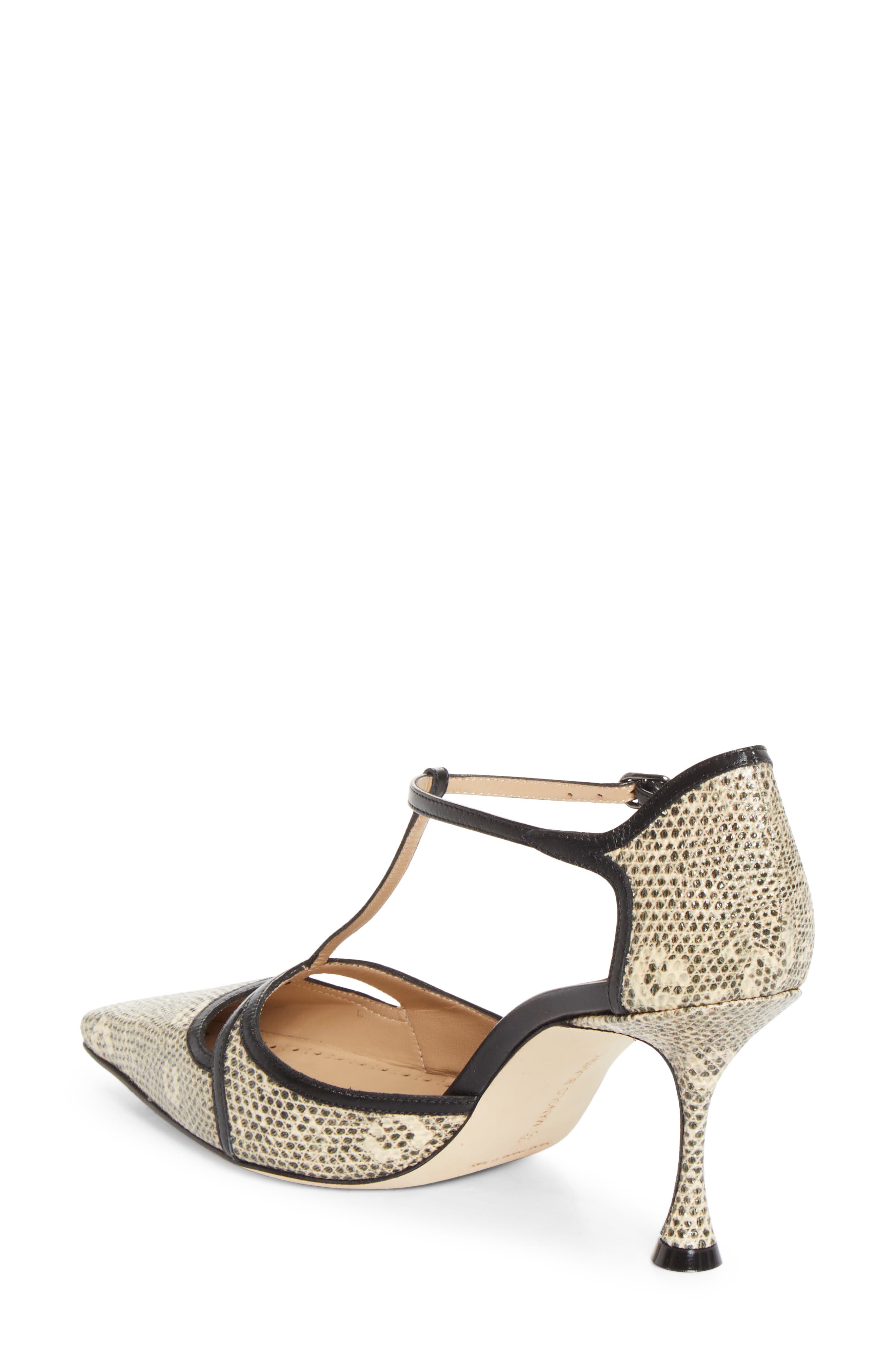 Manolo Blahnik Gish T-Strap Pump, Alternate, color, Ivory/Black