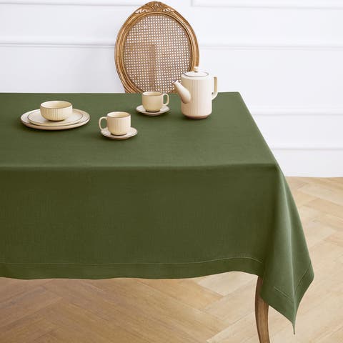 Linen Tablecloth for Dining Table, Holiday and Everyday Table Decor - Classic Hemstitch