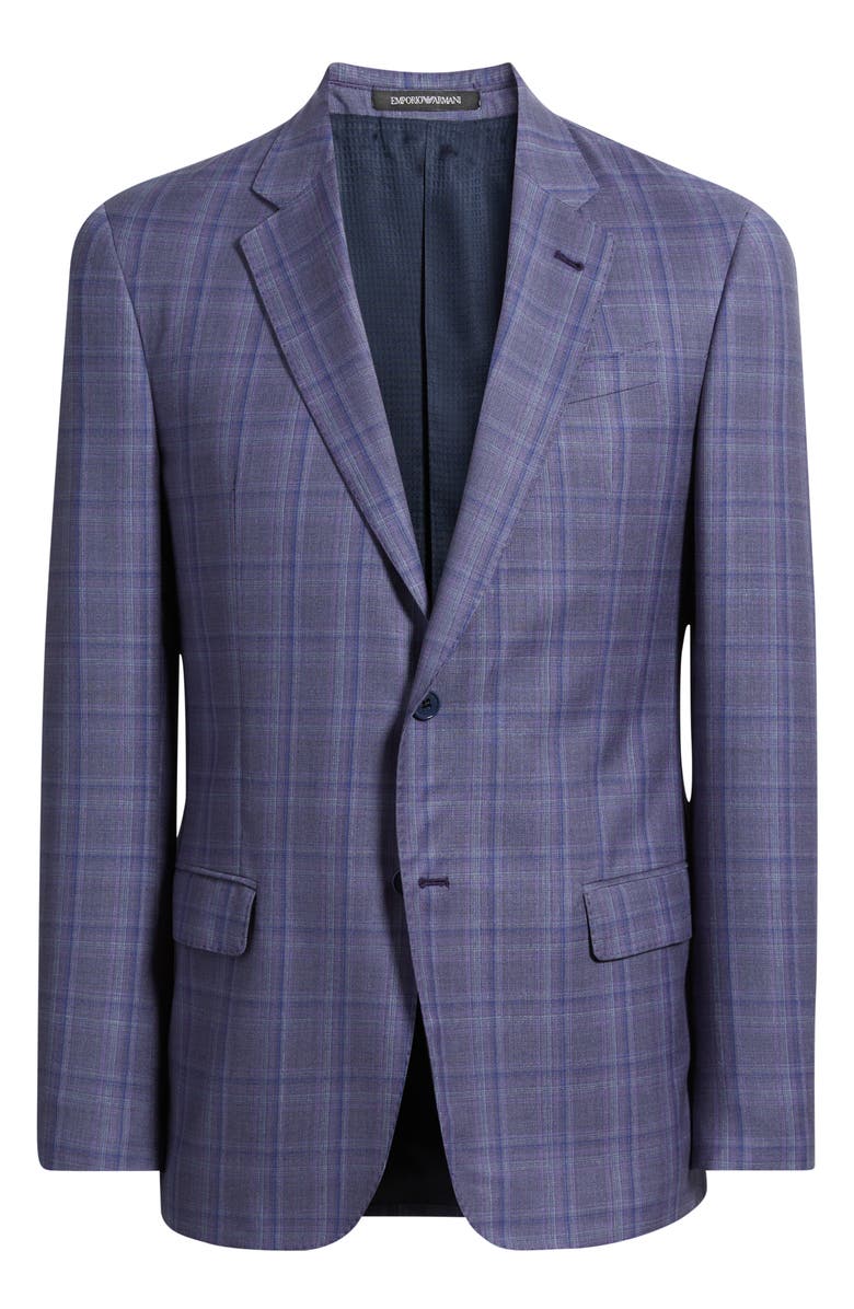Emporio Armani Purple & Grey Check Virgin Wool Sport Coat, Alternate, color, Plum