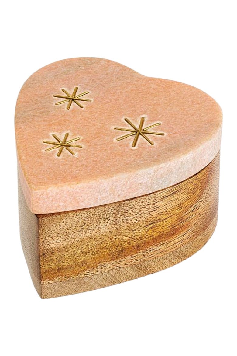 Jaipuri Heart Keepsake Box - Pink Carved Marble, Main, color, Pink/Gold