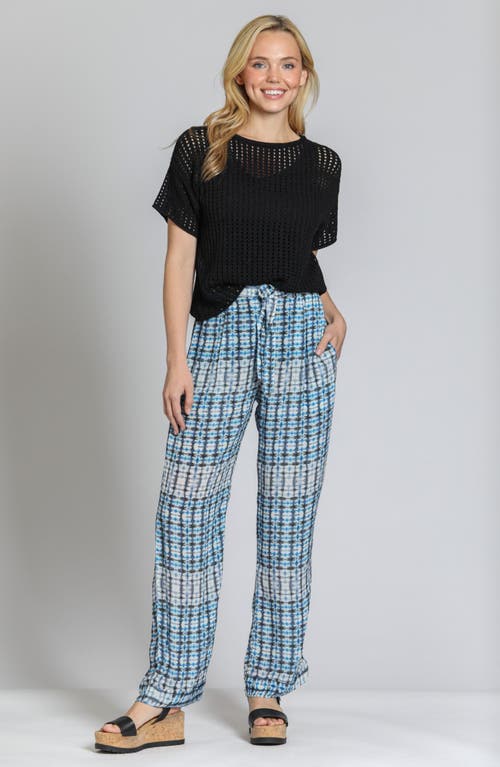Apny Belted Print High Waist Pants In Blue Multi