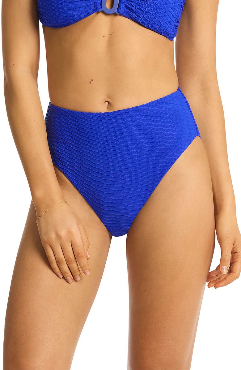 Sea Level Retro High Waist Bikini Bottoms, Main, color, Cobalt