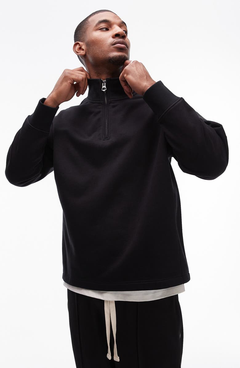 Topman Oversize Quarter Zip Sweatshirt, Main, color, 