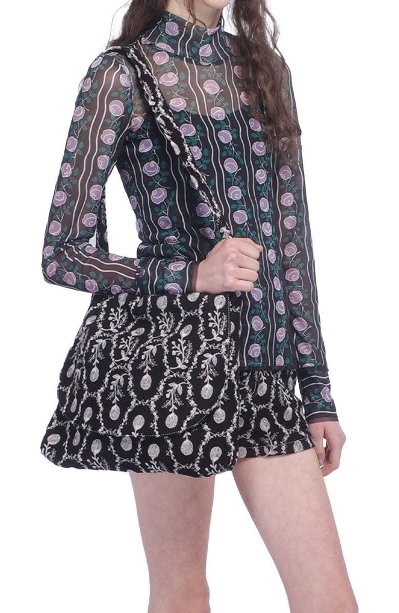 Anna Sui Rosetti Mesh Turtleneck Top, Alternate, color, 