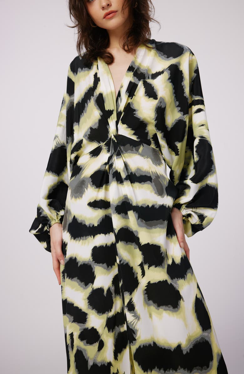 DVF Print Long Sleeve Maxi Dress, Alternate, color, Wild Thing Shadow Green Lg