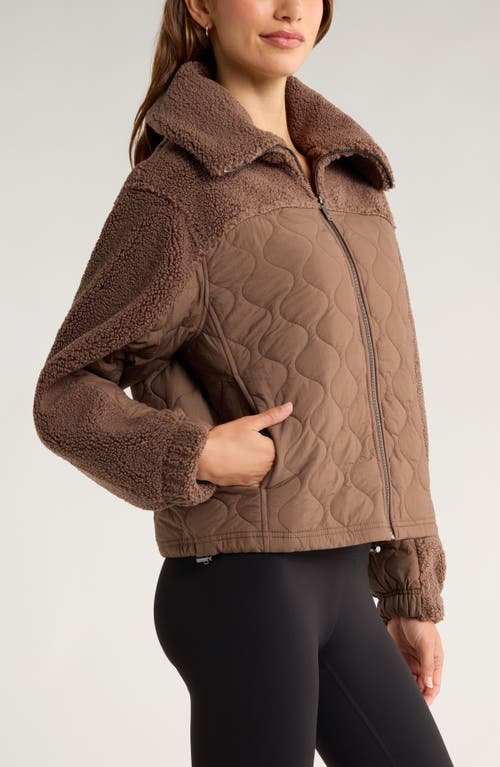 Zella Faux Shearling & Quilted Nylon Hybrid Jacket In Brown