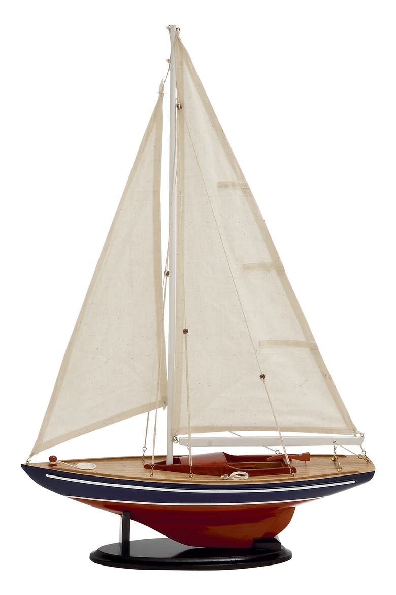 Dark Brown Wood Sailboat Sculpture with Lifelike Rigging, Main, color, DARK BROWN