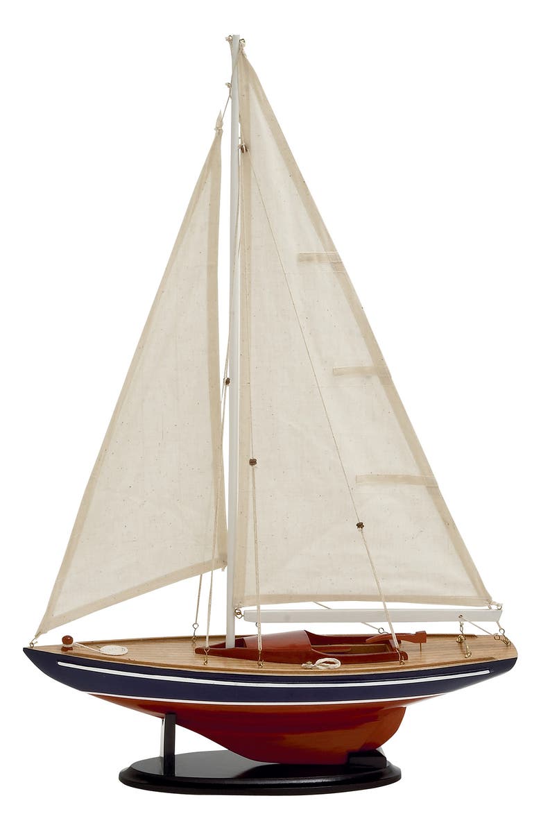 WILLOW ROW Dark Brown Wood Sailboat Sculpture with Lifelike Rigging, Main, color, 
