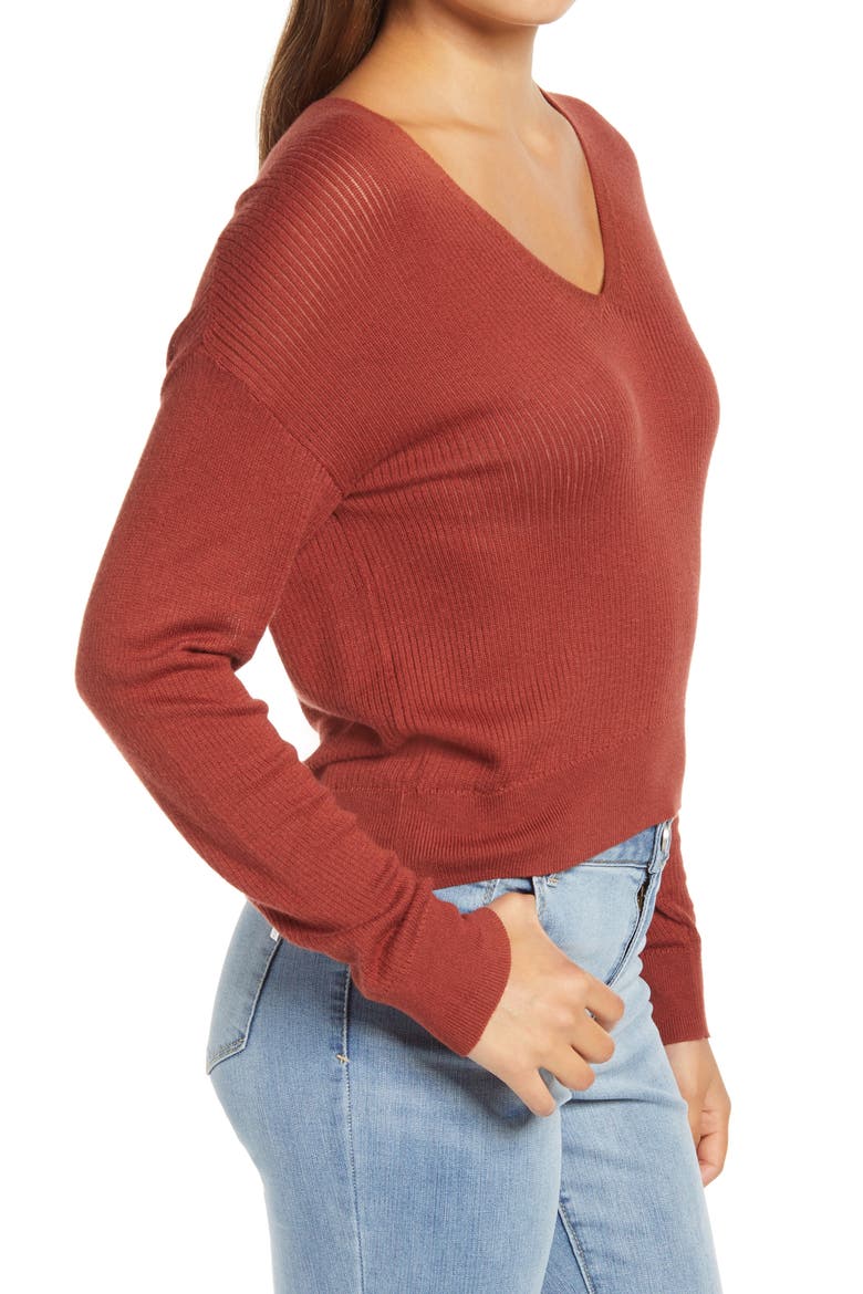 Lightweight V-Neck Dolman Sleeve Crop Pullover, Alternate, color, BROWN HENNA
