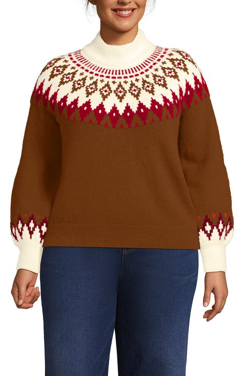 Plus Size Fuzzy Turtleneck Lantern Sleeve Sweater