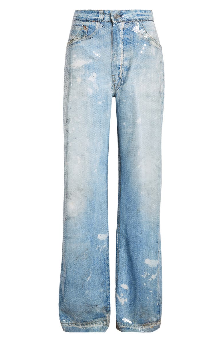 Acne Studios Paypa Sequin Trompe l'Oeil Georgette Wide Leg Pants, Alternate, color, 