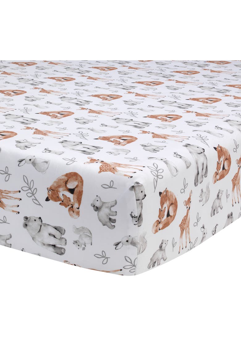 Painted Forest Woodland Animals 4-Piece Nursery Baby Crib Bedding Set, Alternate, color, Tan