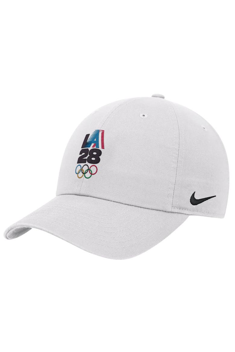 Youth Nike White LA28 Summer Olympics Club Adjustable Hat, Main, color, White
