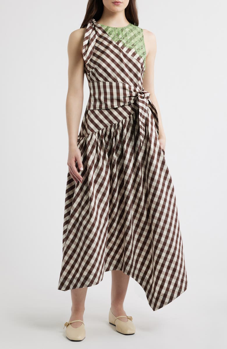 Damson Madder Gisele Lace Detail Check Dress, Main, color, Chocolate