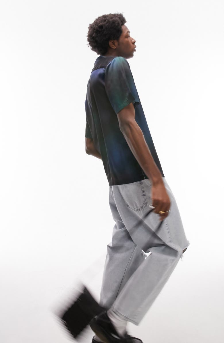 Topman Space Dye Short Sleeve Satin Camp Shirt, Alternate, color, 