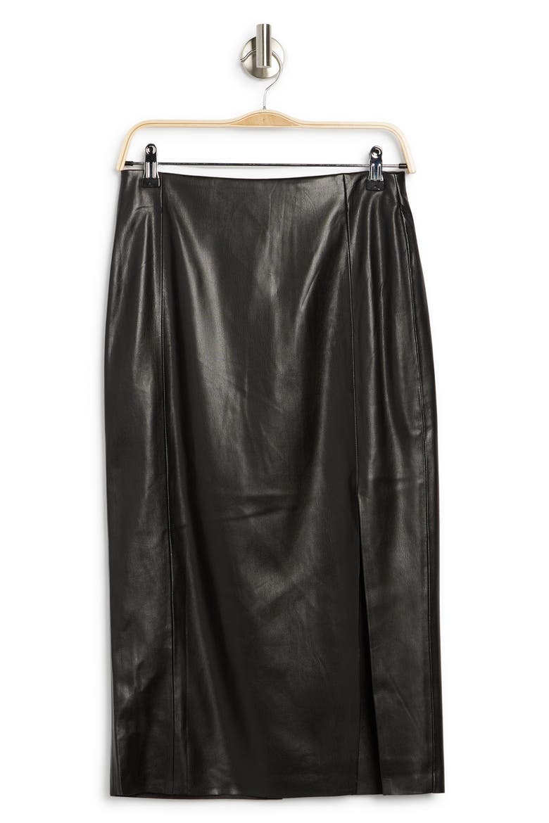 Faux Leather Slit Pencil Skirt, Alternate, color, BLACK