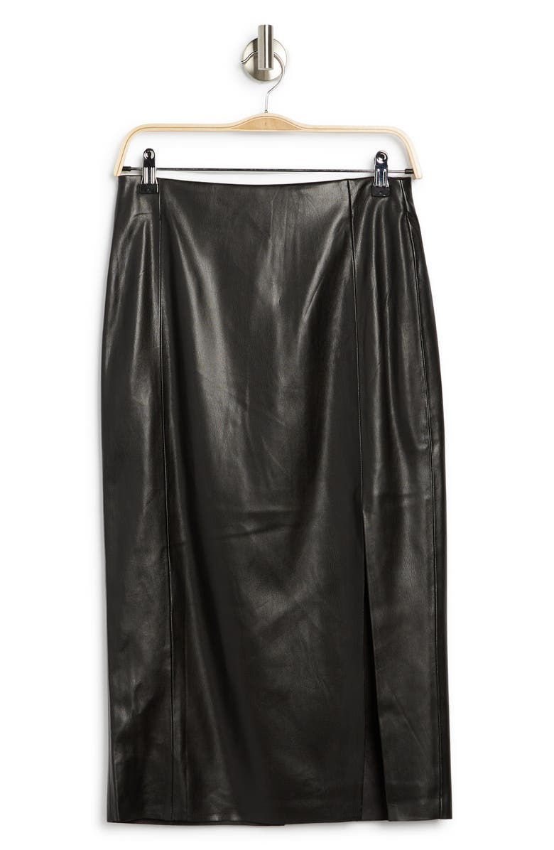 T Tahari Faux Leather Slit Pencil Skirt, Alternate, color, Black