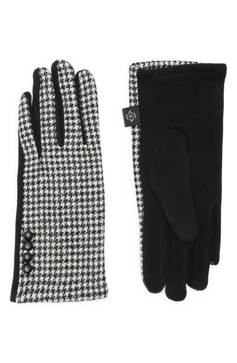 Houndstooth Button Gloves