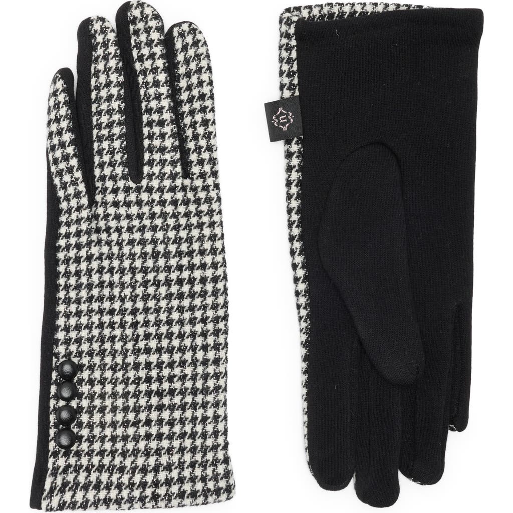 Nanette Lepore Houndstooth Button Gloves In Black
