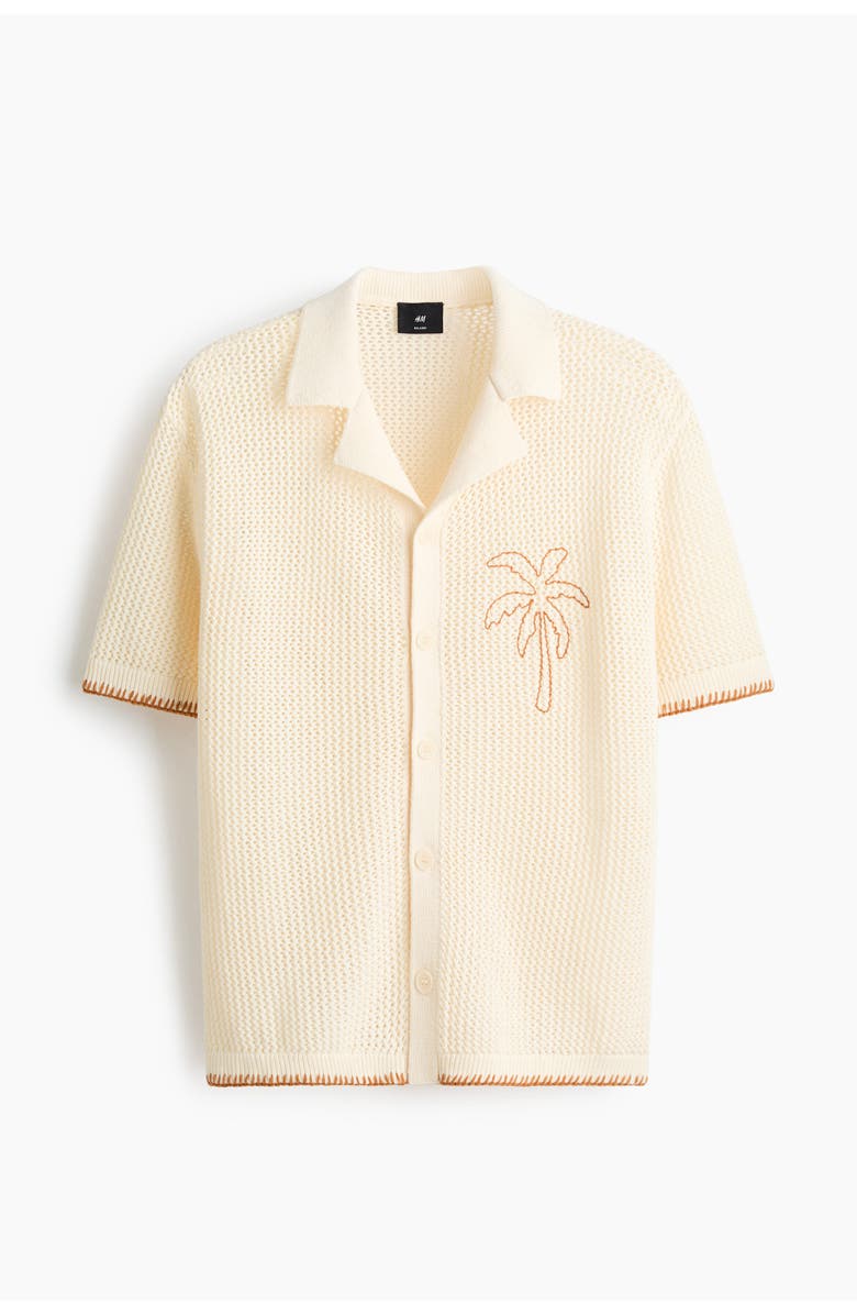 H&M Relaxed Fit Hole-knit Resort Shirt, Main, color, Cream/Palm Tree
