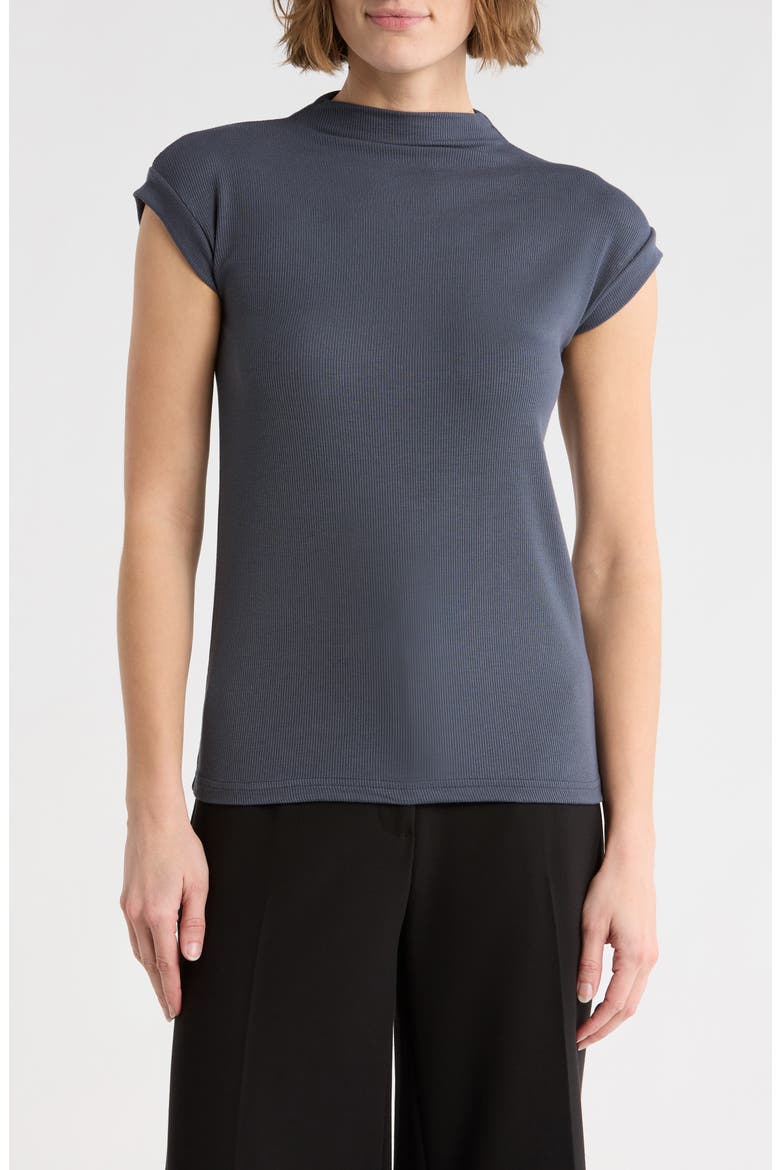 Mock Neck Rib Knit Top, Main, color, SLATE BLUE