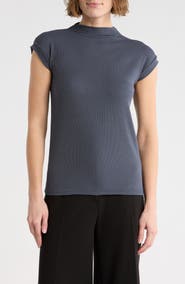 T Tahari Mock Neck Rib Knit Top