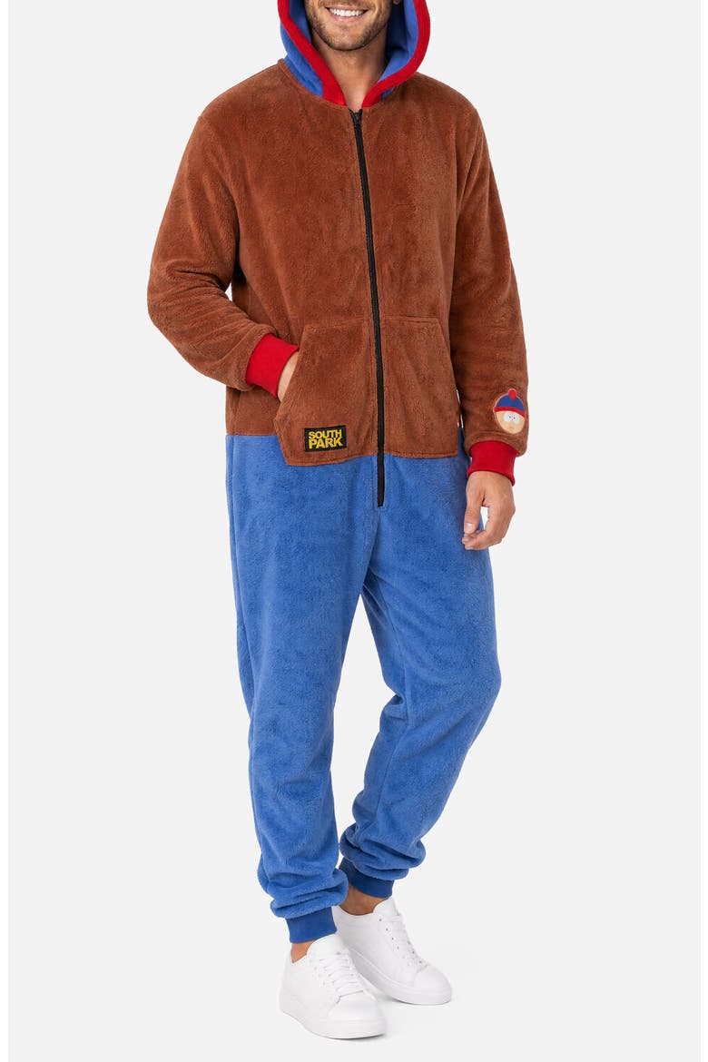South Park Stan Fleece Hooded Jumpsuit, Main, color, BROWN