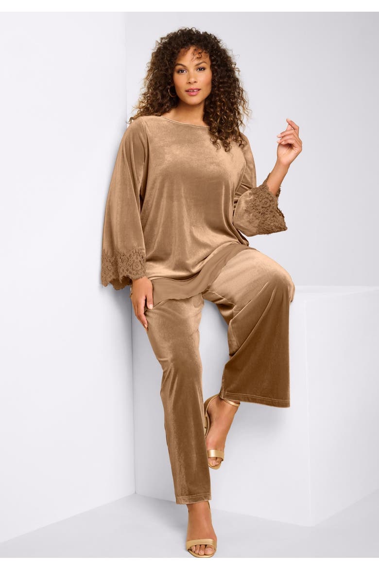 Wide Leg Velour Pant, Alternate, color, ALMOND BROWN