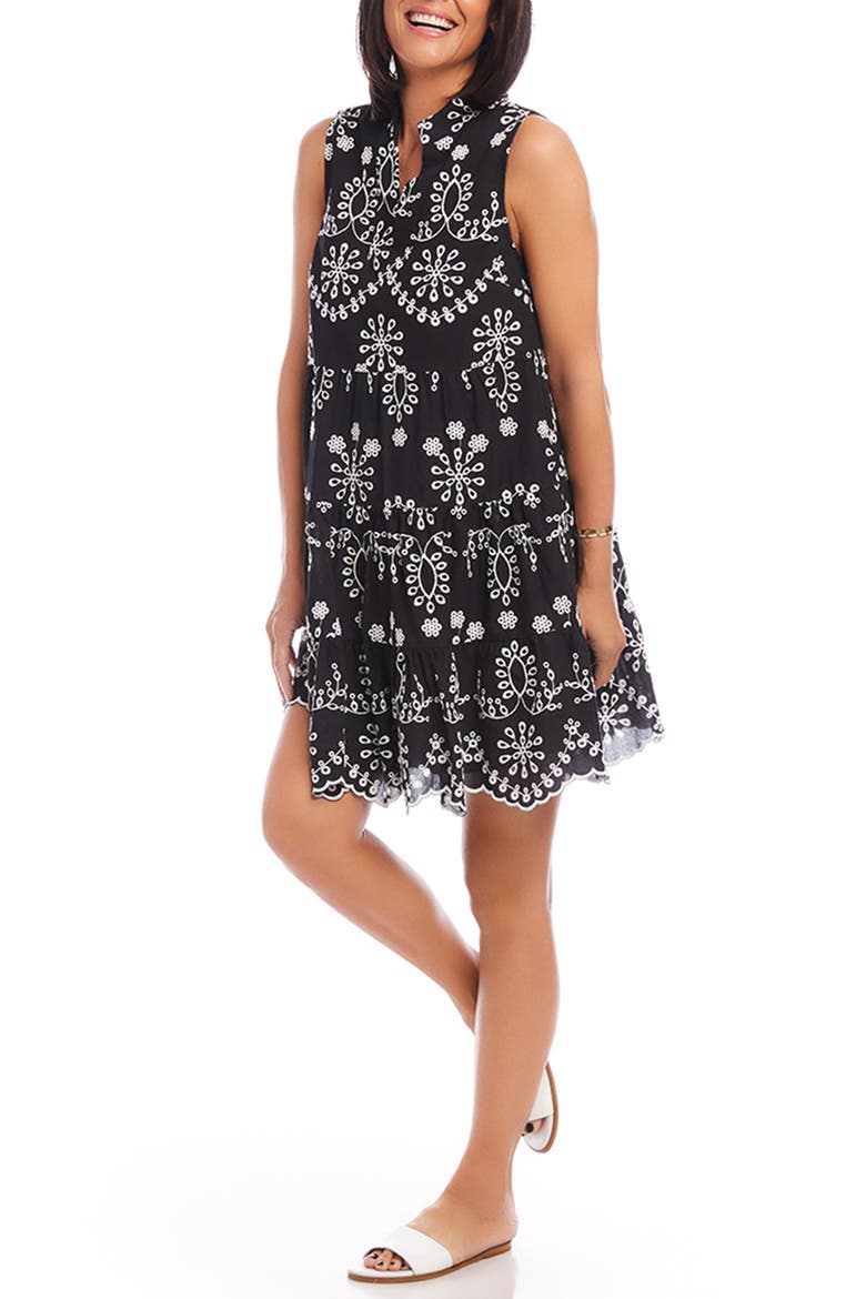 Eyelet Embroidered Sleeveless Tiered Cotton Dress, Alternate, color, BLACK