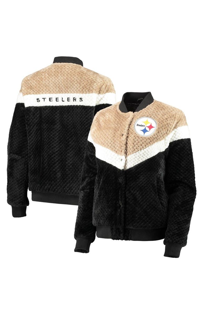 G-III 4HER BY CARL BANKS Women's G-III 4Her by Carl Banks Black/Cream Pittsburgh Steelers Riot Squad Sherpa Full-Snap Jacket, Main, color, 
