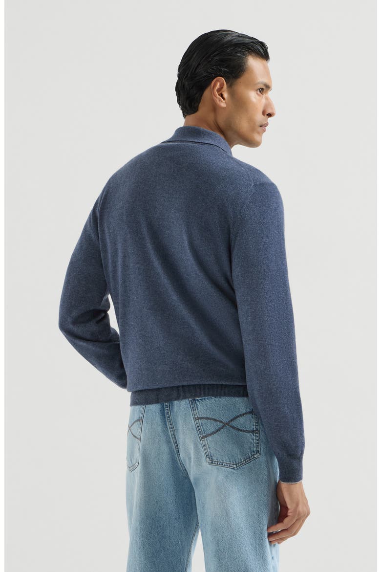Cashmere knit polo shirt, Alternate, color, Denim