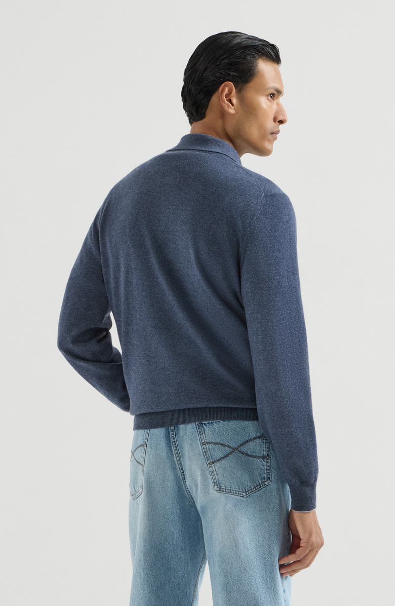 Brunello Cucinelli Cashmere knit polo shirt, Alternate, color, Denim