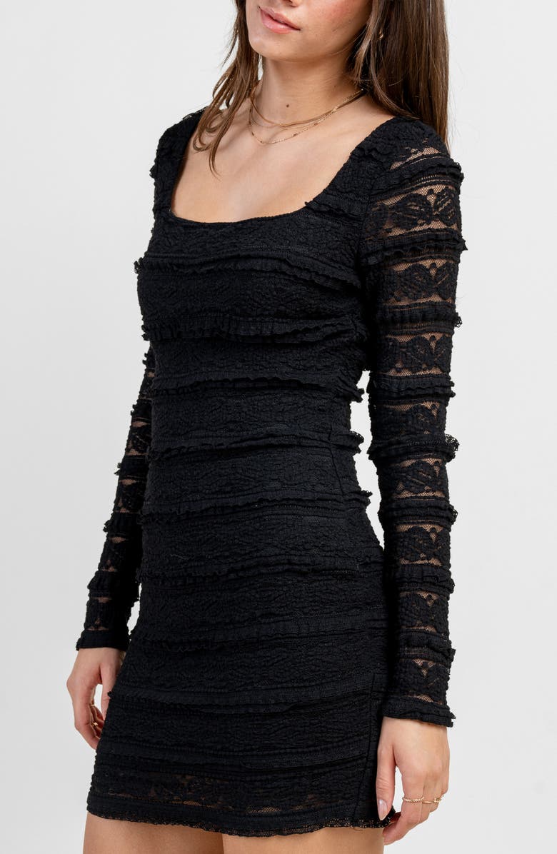Beivy Lace Long Sleeve Minidress, Alternate, color, Black