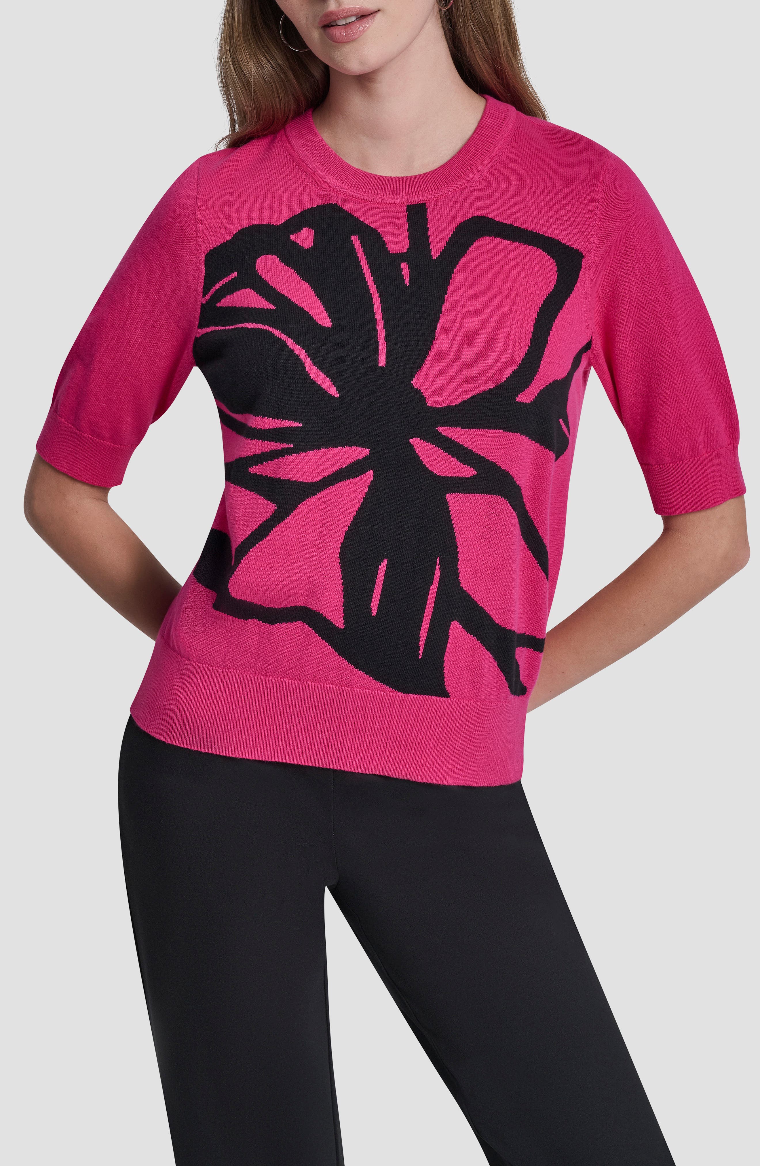 Graffiti Floral Jacquard Short Sleeve Sweater - image 3