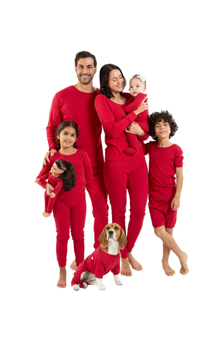 Leveret Footed Solid Cotton Matching Family Pajamas, Alternate, color, Red