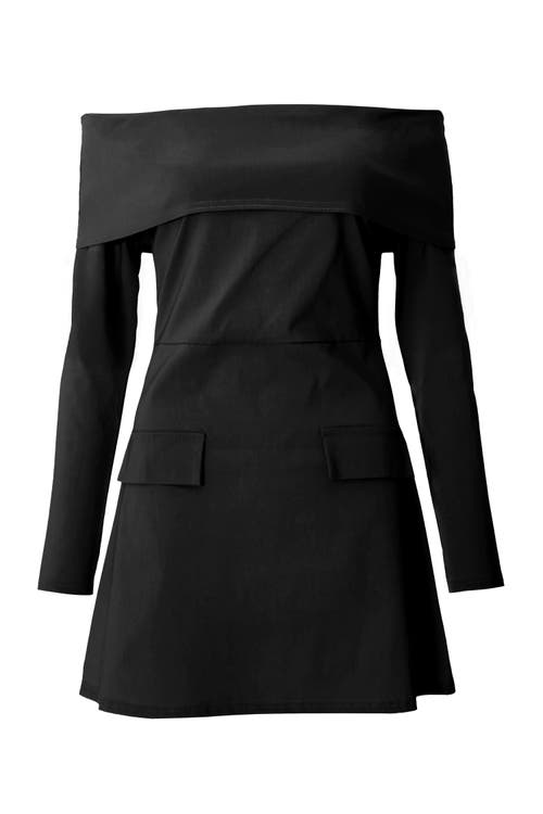 Quiz Long Sleeve Bengaline Mini Dress In Black