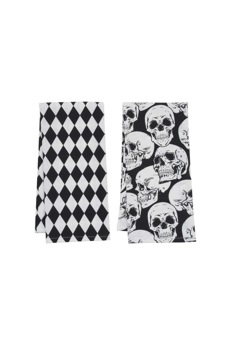 Skull Glances Reversible Diamond Halloween Towel Set 2, Main, color, Black