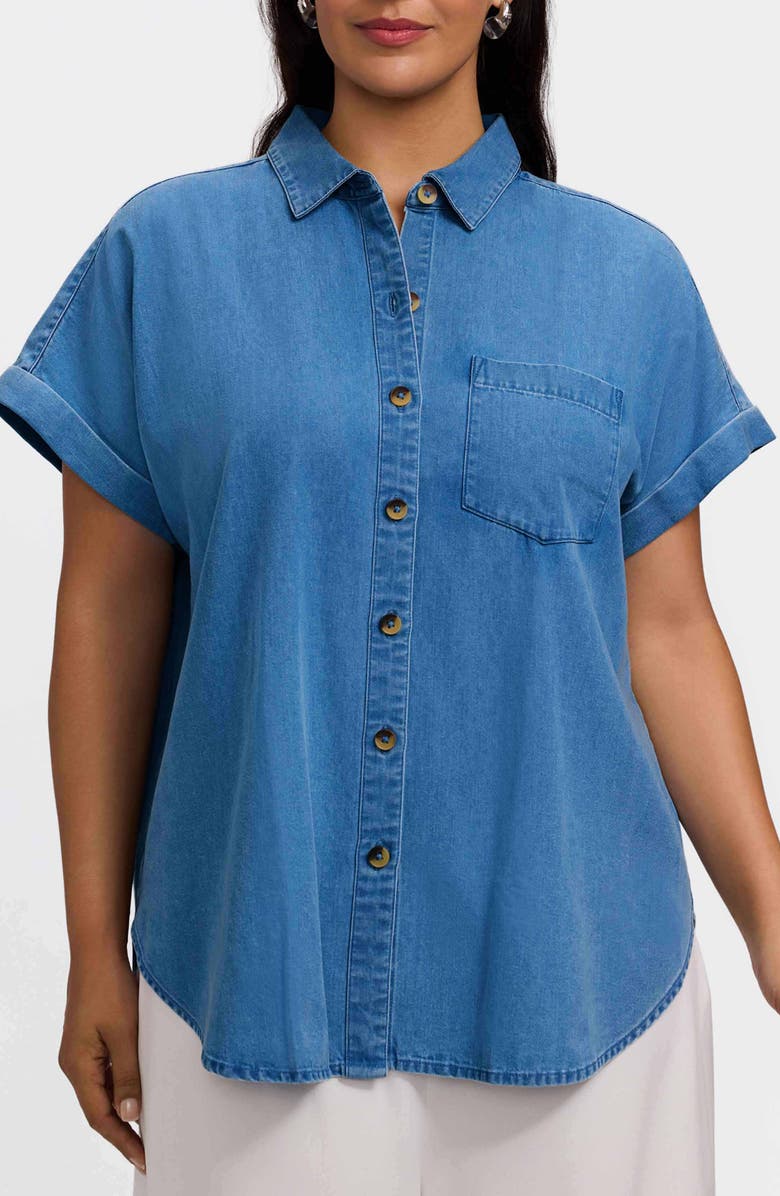 Foxcroft Abigail Denim Shirt, Main, color, Medium Wash
