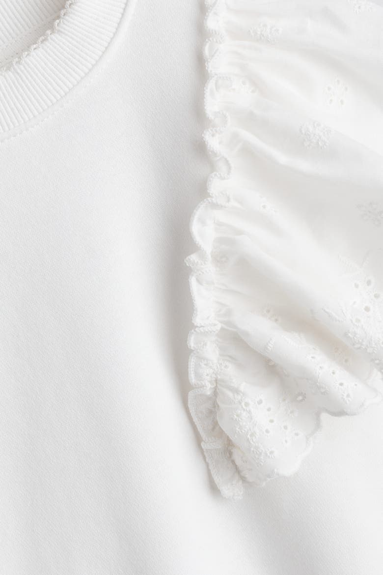 Frill-trimmed Sweatshirt, Alternate, color, White