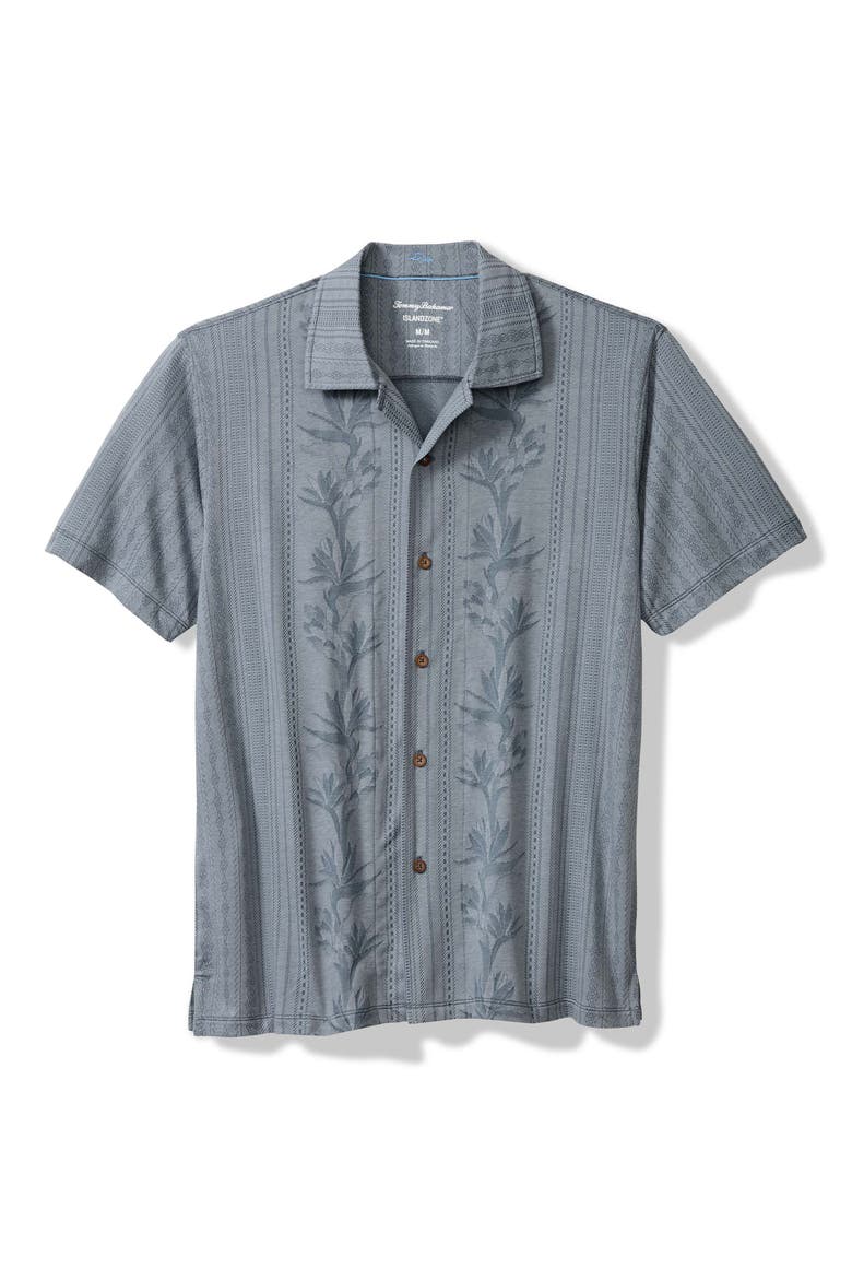 Palm Fresco Beach Border IslandZone® Camp Shirt, Alternate, color, STEEL