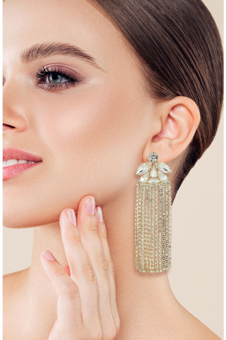 Cubic Zirconia Flower Tennis Chain Drop Earrings, Alternate, color, GOLD
