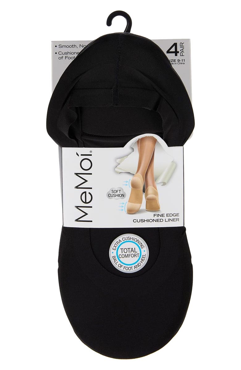 MeMoi Assorted 4-Pack Cushioned Liner Socks, Alternate, color, Black