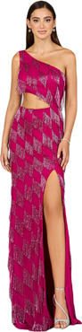 LARA New York One Shoulder Fringe Gown