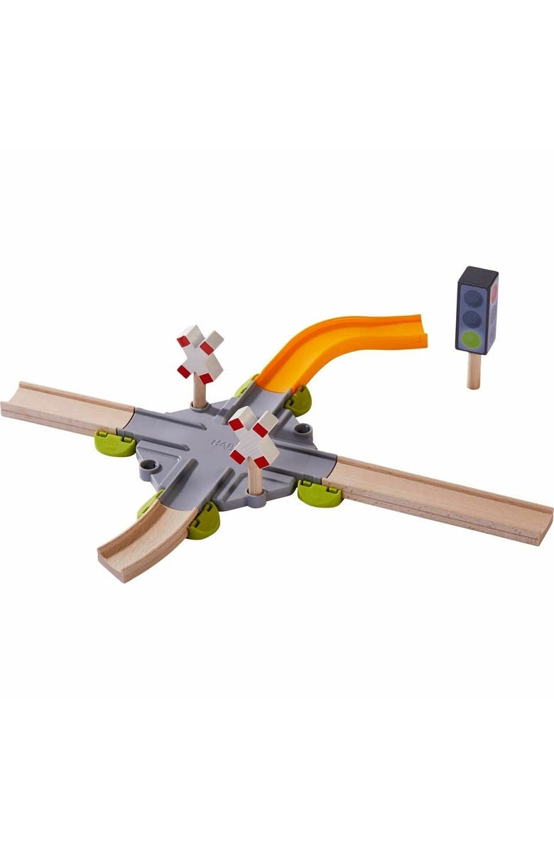 HABA Kullerbu Expansion Set - Intersection - 12 Piece Add-on Includes Railway Crossing, Traffic Signals and Allows Track to Expand in 4 Directions, Main, color, Multi