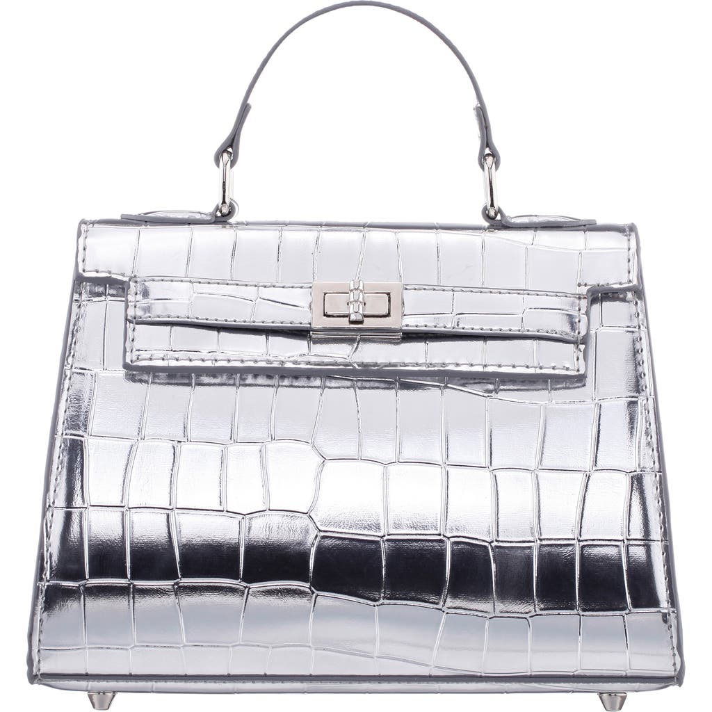 Nina Gemini Croc Embossed Clutch In Silver