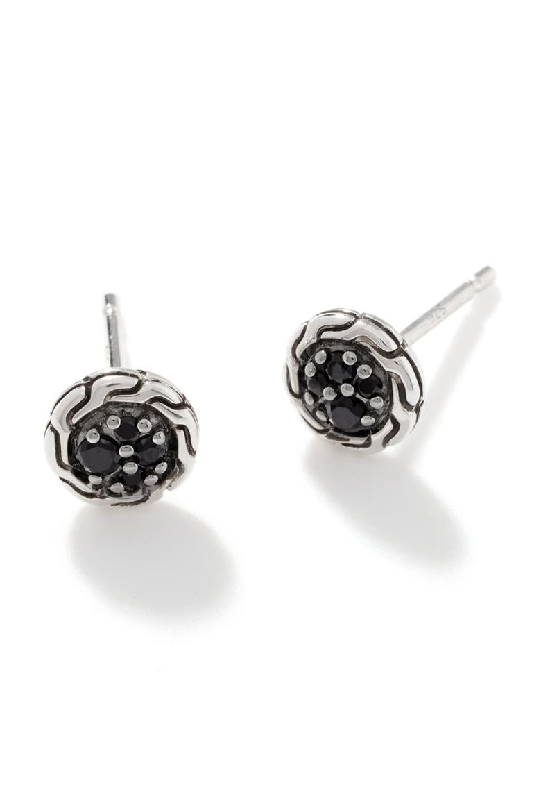 Carved Chain Stud Earrings, Silver, Pavé, Main, color, BLACK