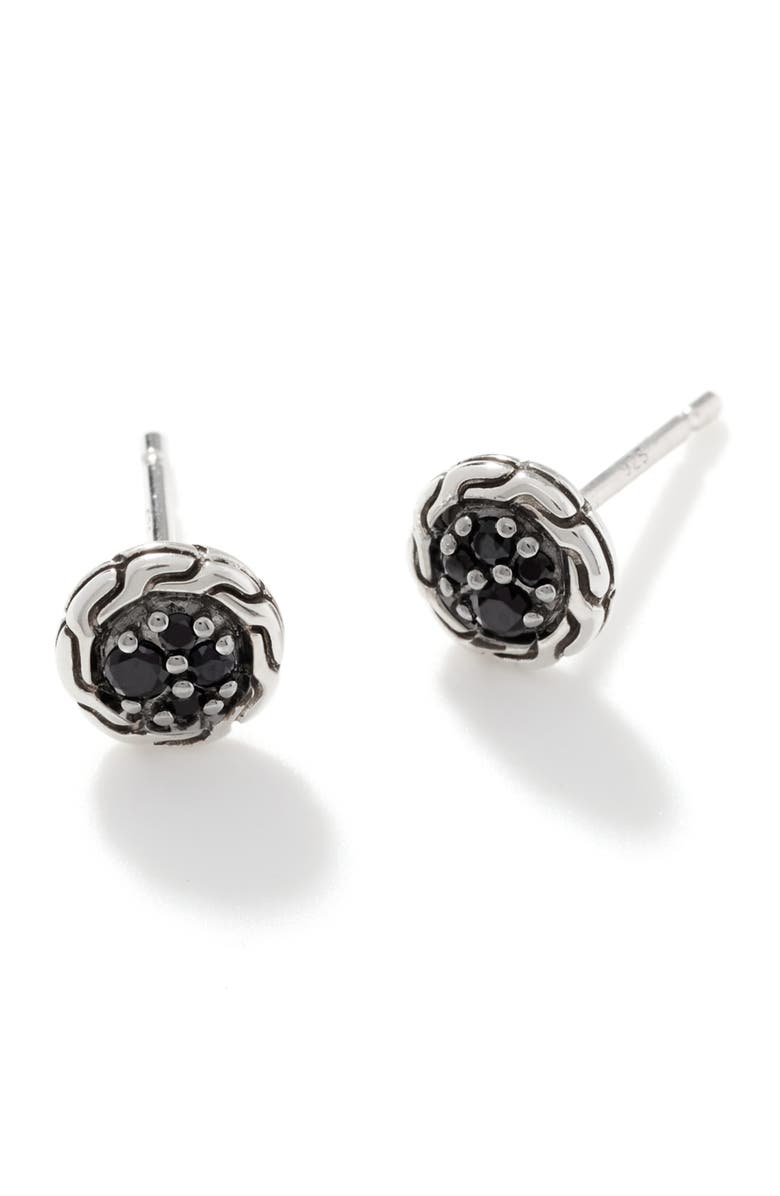 John Hardy Carved Chain Stud Earrings, Silver, Pavé, Main, color, Black