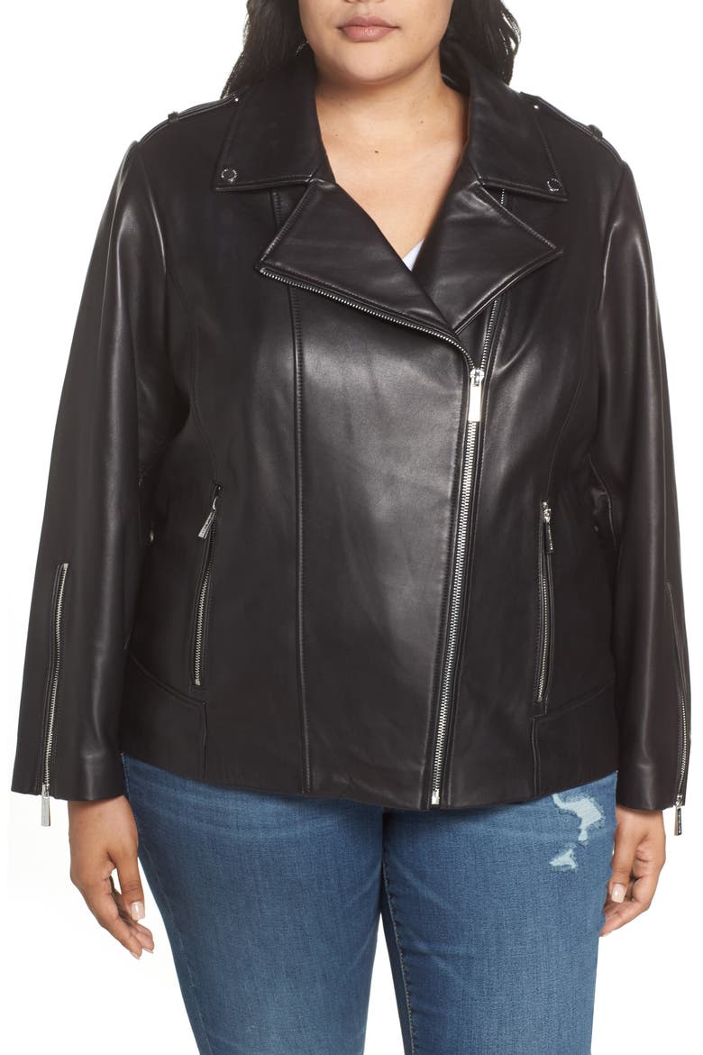 Classic Leather Moto Jacket, Alternate, color, BLACK