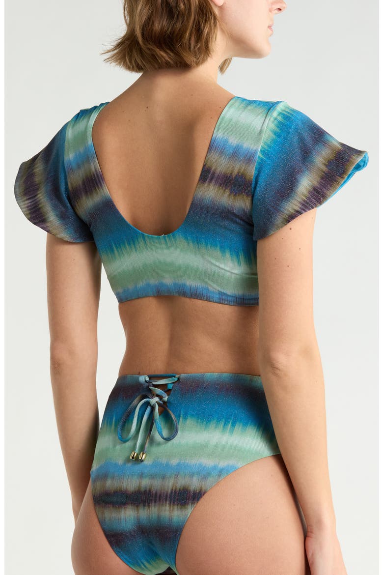 Ruffle Cap Sleeve Bikini Top, Alternate, color, BLUE/ GREEN/ WHITE MULTI