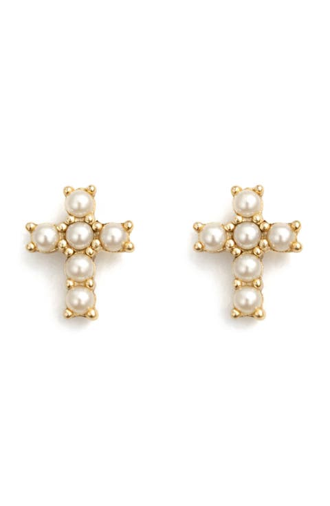 Freshwater Pearl Cross Stud Earrings